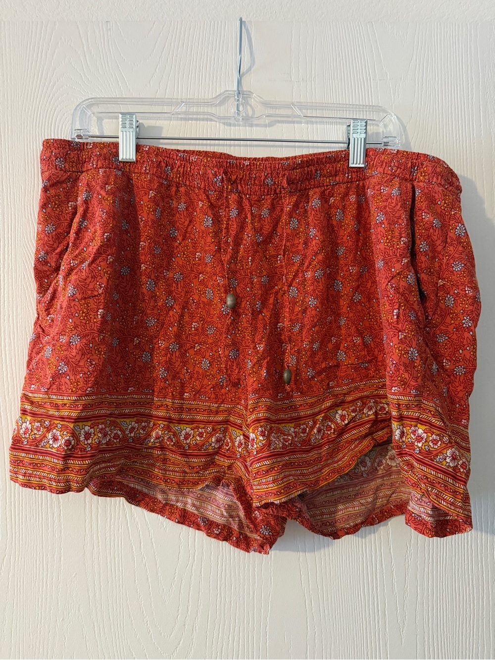 Old Navy Women Rust Orange Shorts Boho Floral Lightweight Elastic Drawstring